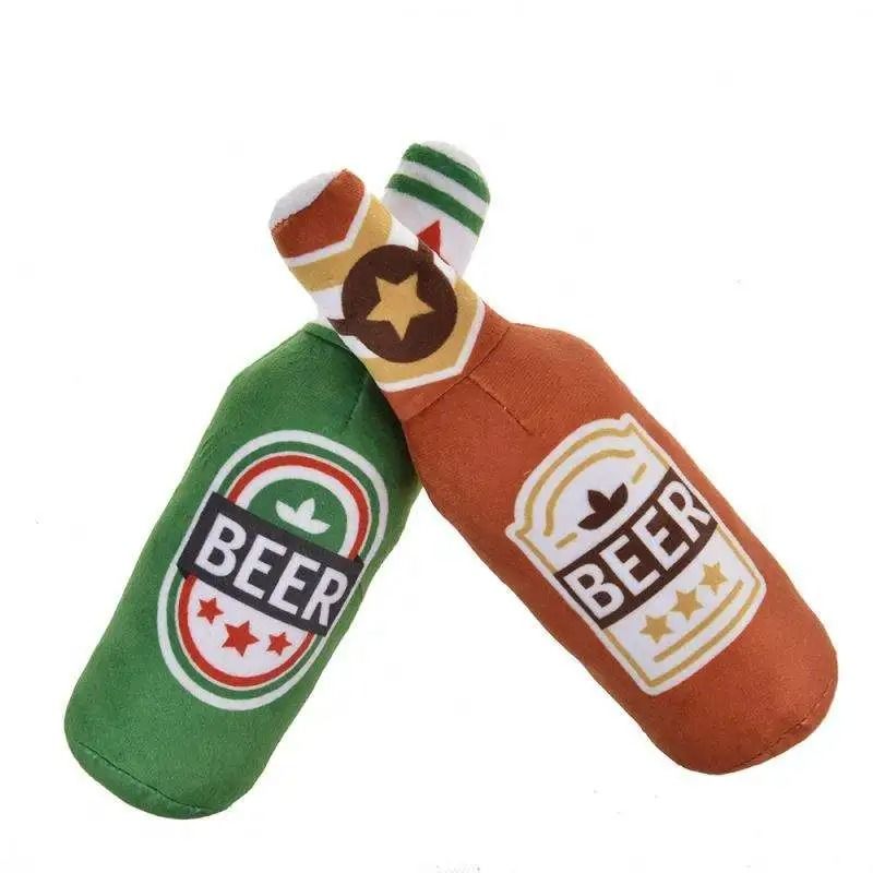 Plush Happy Hour Beer Bottle Dog Toy BiteResistant Squeaky Interactive Chewer 4