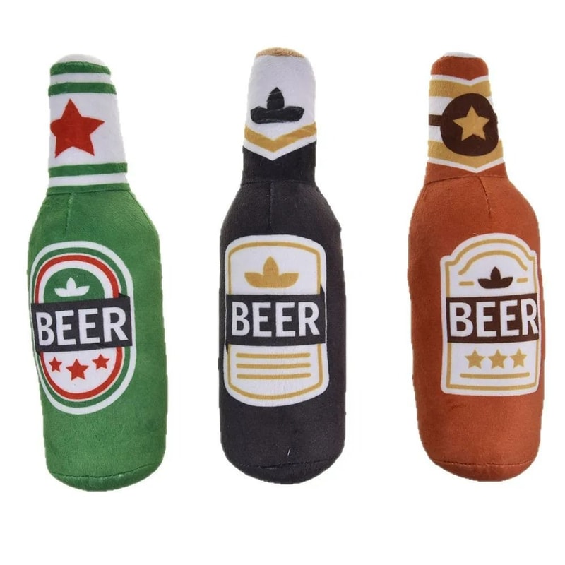 Plush Happy Hour Beer Bottle Dog Toy BiteResistant Squeaky Interactive Chewer 5