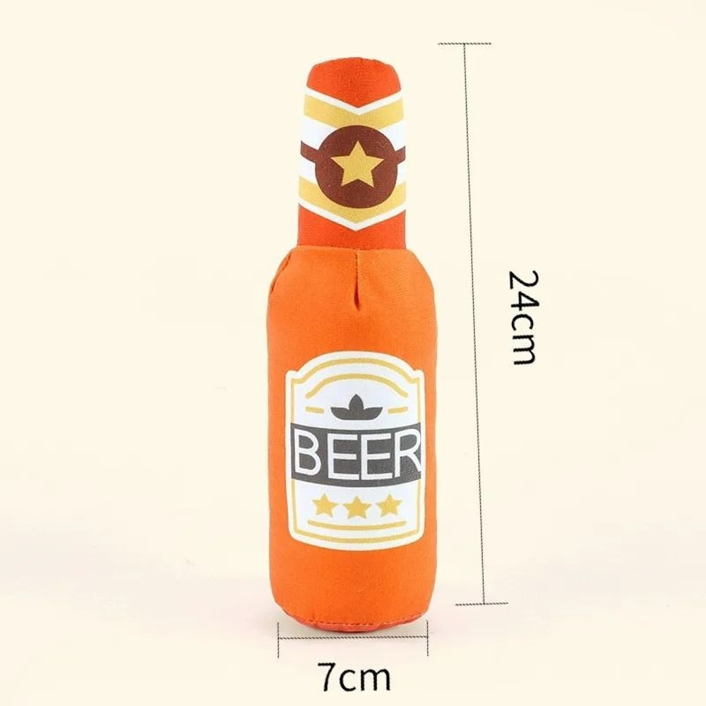 Plush Happy Hour Beer Bottle Dog Toy BiteResistant Squeaky Interactive Chewer 6