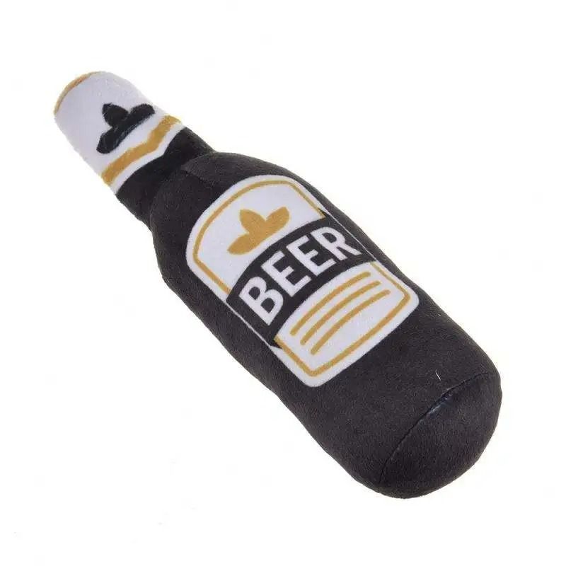 Plush Happy Hour Beer Bottle Dog Toy BiteResistant Squeaky Interactive Chewer 7