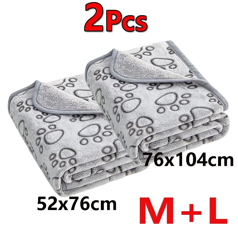 2Piece Premium Soft Fluffy Pet Blanket Set HighQuality Warm Fleece Mat With Cute Paw Prints 10