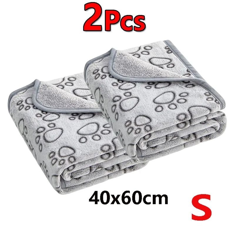 2Piece Premium Soft Fluffy Pet Blanket Set HighQuality Warm Fleece Mat With Cute Paw Prints 12