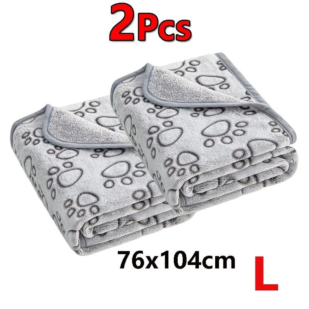 2Piece Premium Soft Fluffy Pet Blanket Set HighQuality Warm Fleece Mat With Cute Paw Prints 8