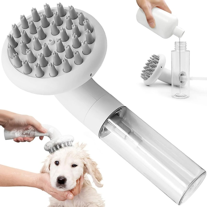 3in1 Silicone Pet Bath Brush Professional Grooming Washing Massage Soap Dispenser 0