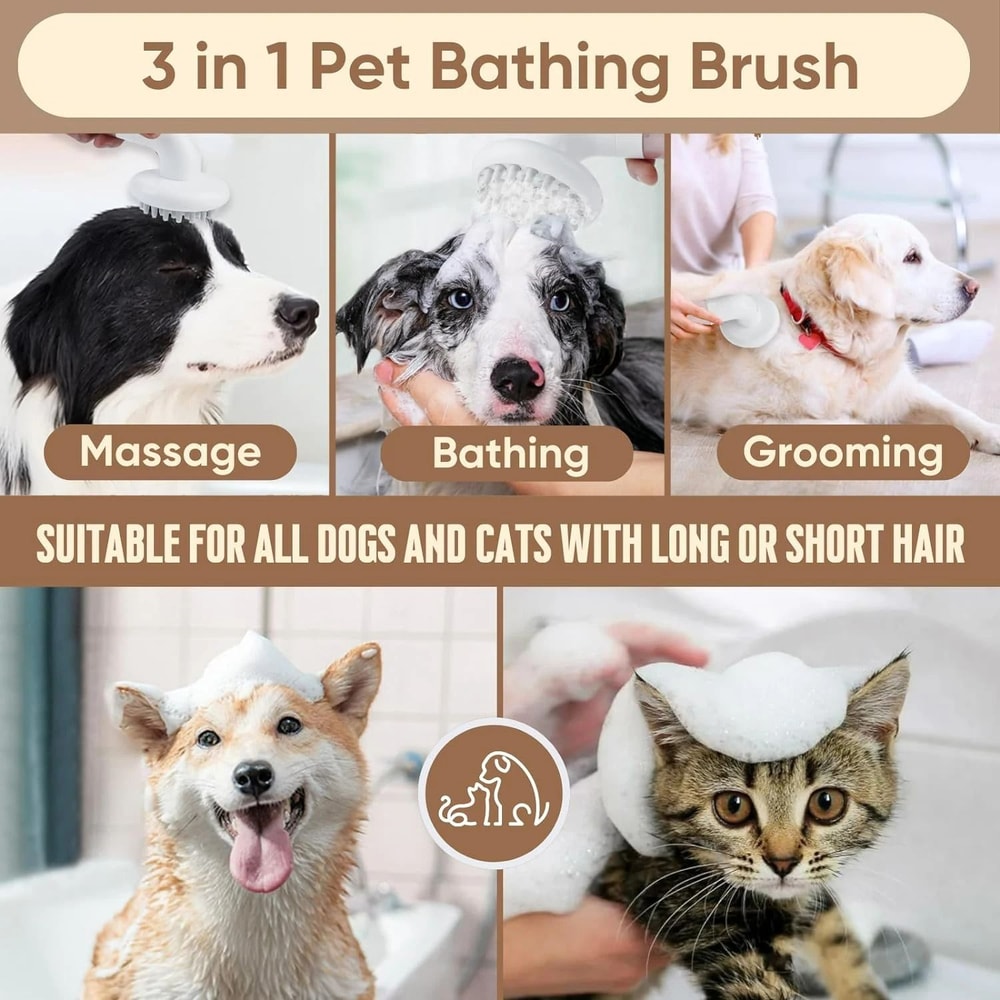 3in1 Silicone Pet Bath Brush Professional Grooming Washing Massage Soap Dispenser 4