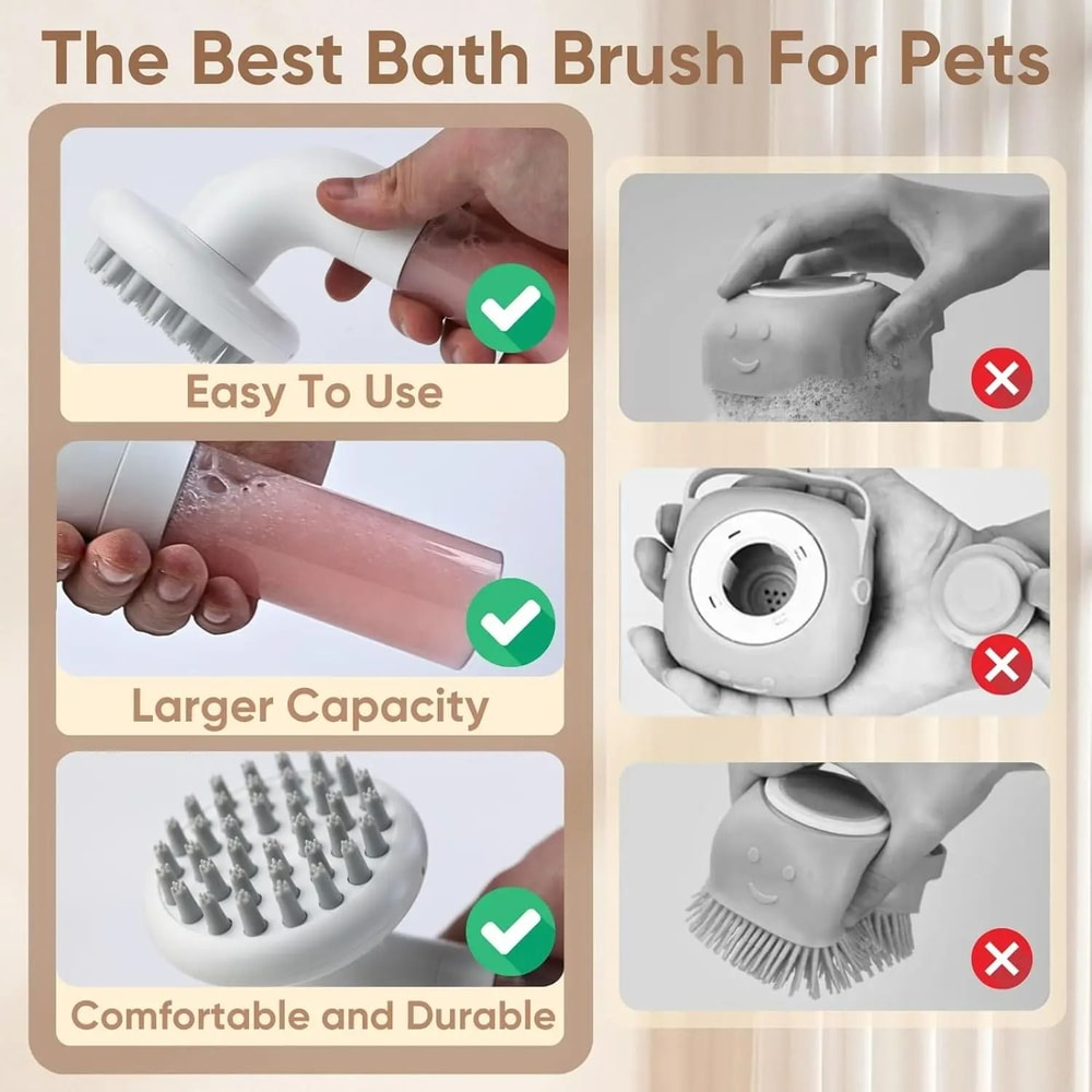 3in1 Silicone Pet Bath Brush Professional Grooming Washing Massage Soap Dispenser 5