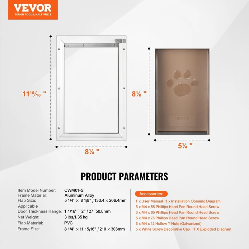 Aluminum Pet Door Weatherproof Flap System With Locking Security Panel 6