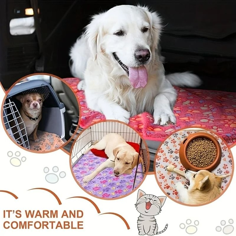 UltraSoft Flannel Pet Blanket Cozy PawPrint Fleece Mat For Dogs Cats 2