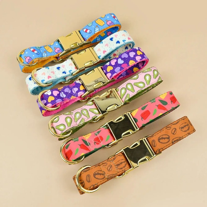 Patterned Pet Collar Adjustable DoubleSided Print With GoldTone Metal Buckle 1