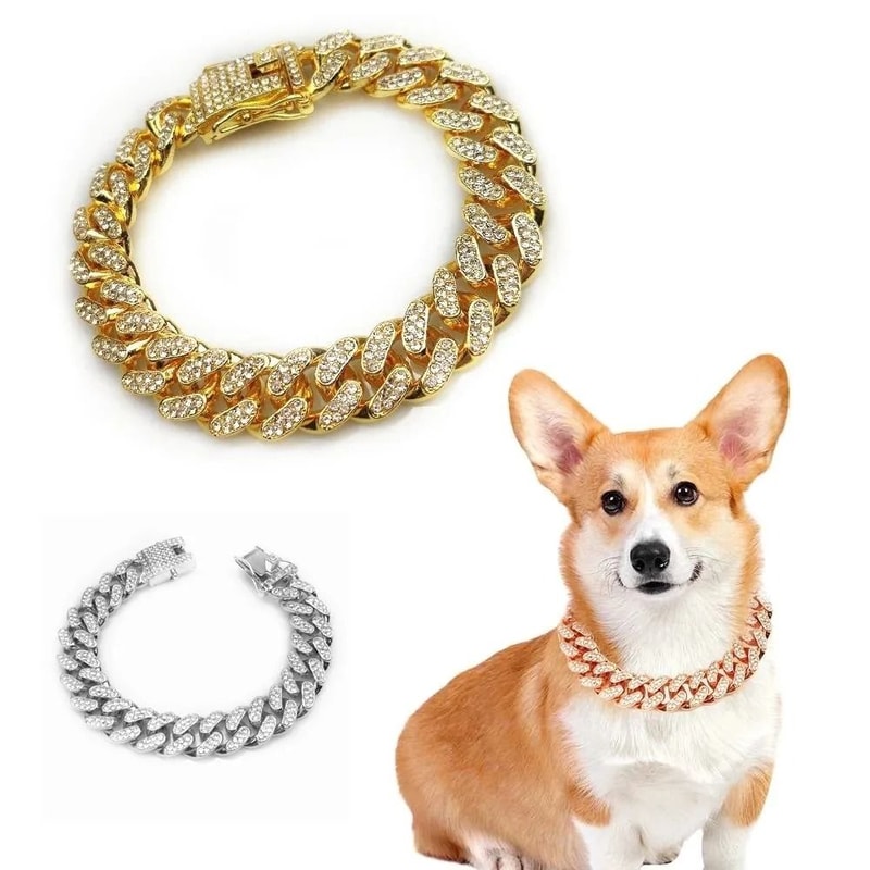 Luxury Rhinestone Cuban Link Dog Collar HeavyDuty Stainless Steel Jewelry For Pets 1