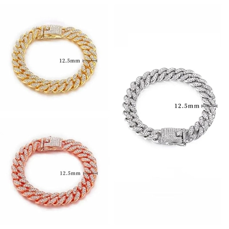 Luxury Rhinestone Cuban Link Dog Collar HeavyDuty Stainless Steel Jewelry For Pets 5