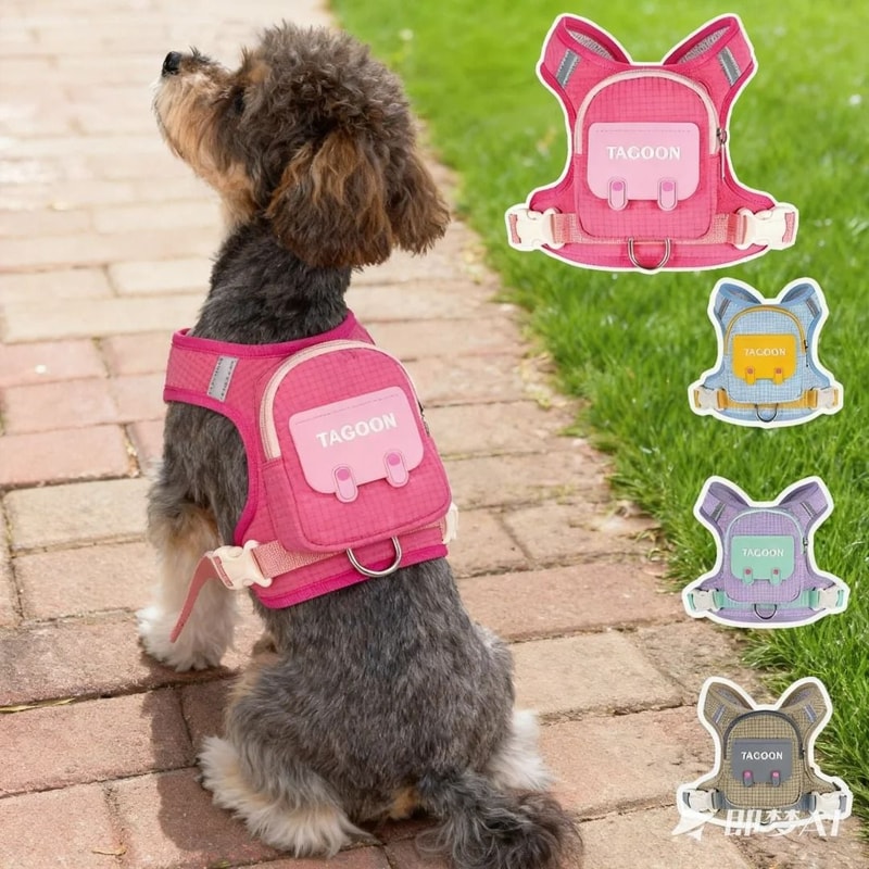 Adventure Pet Harness Backpack Set Reflective EscapeProof Walking Vest 0
