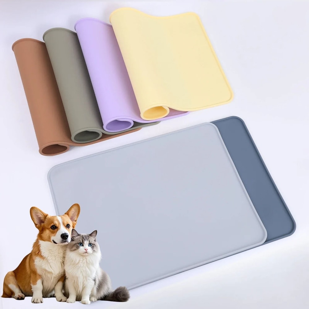Silicone Pet Feeding Mat Waterproof NonSlip Placemat With Raised Splash Guard 0