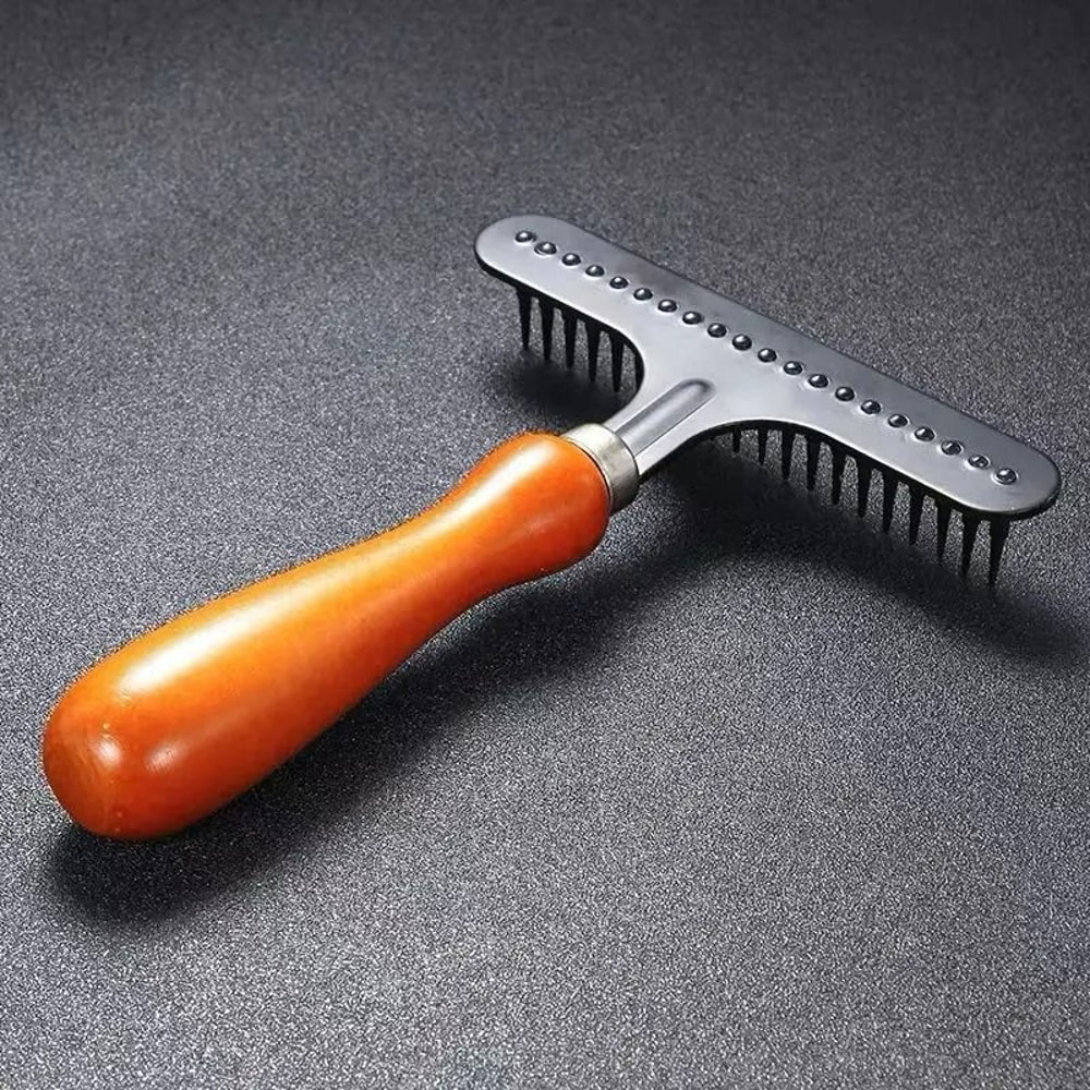 DualSided Undercoat Rake Premium WoodHandle Deshedding Tool For Dogs Cats 0