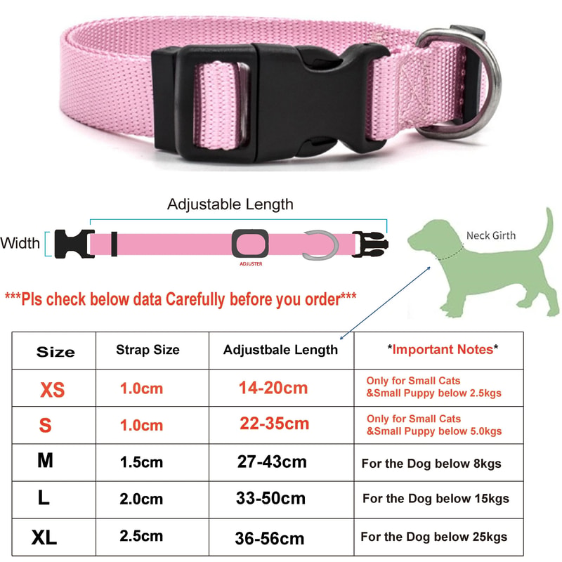 Adjustable Nylon Pet Collar HeavyDuty Neck Band For Cats SmalltoMedium Dogs 12