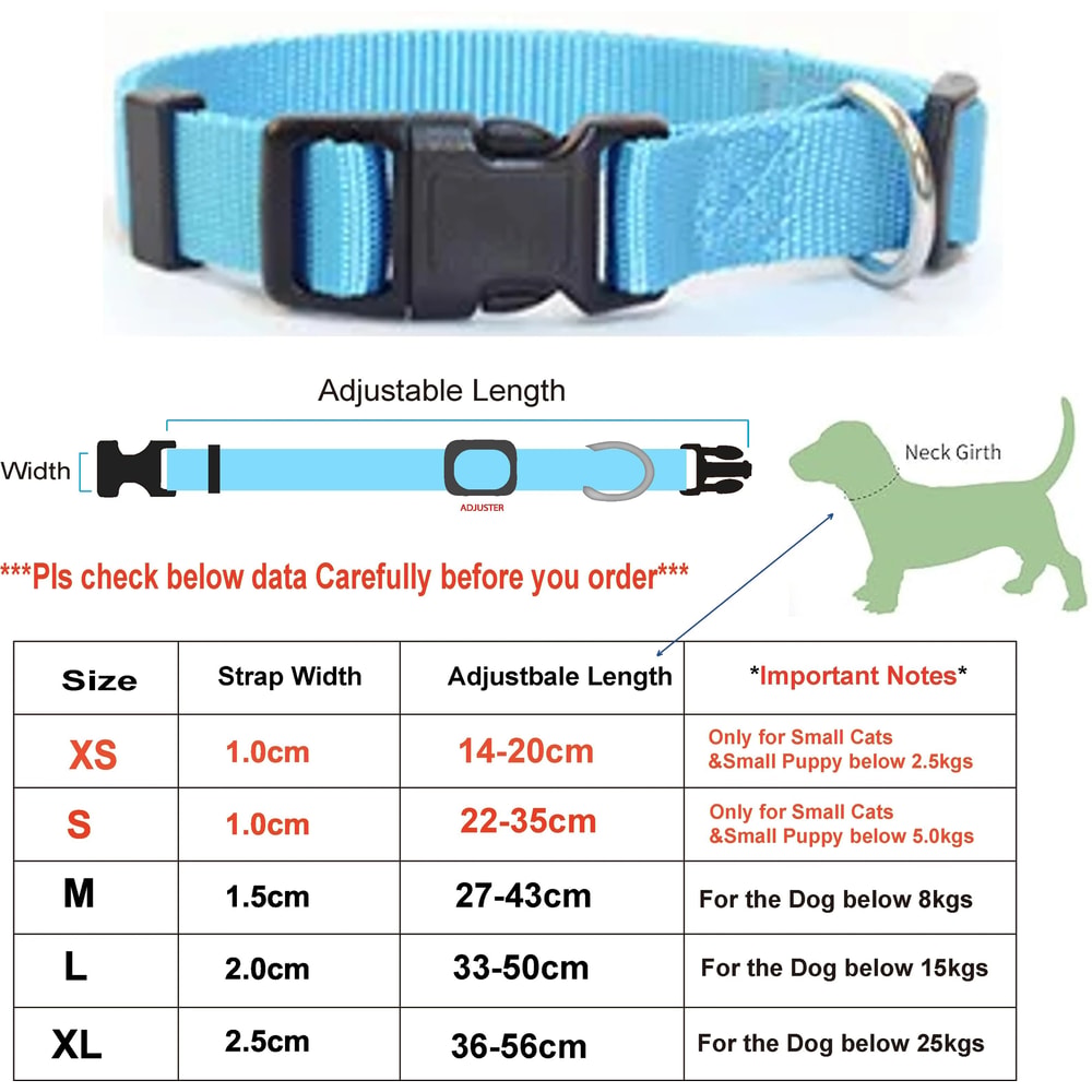 Adjustable Nylon Pet Collar HeavyDuty Neck Band For Cats SmalltoMedium Dogs 13