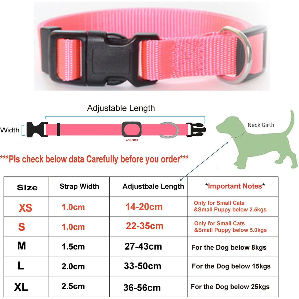 Adjustable Nylon Pet Collar HeavyDuty Neck Band For Cats SmalltoMedium Dogs 14