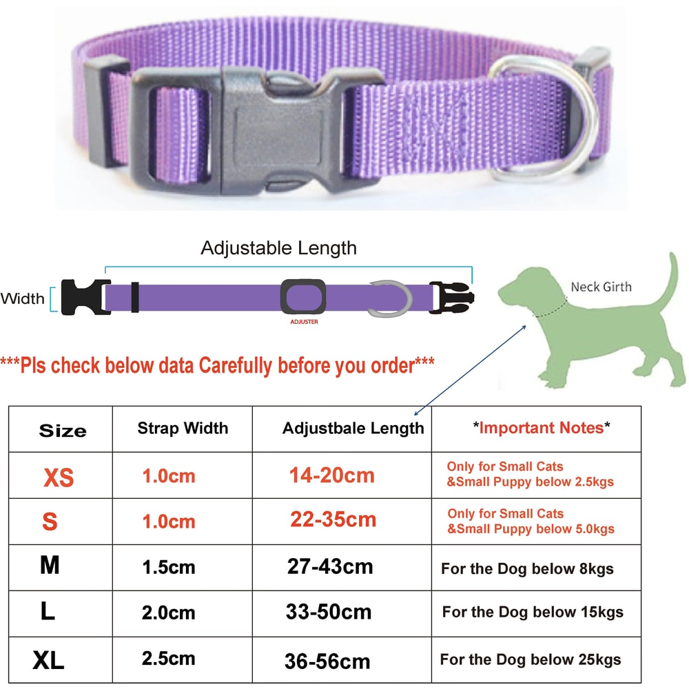 Adjustable Nylon Pet Collar HeavyDuty Neck Band For Cats SmalltoMedium Dogs 15