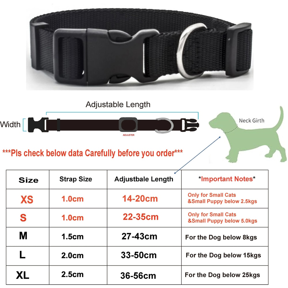 Adjustable Nylon Pet Collar HeavyDuty Neck Band For Cats SmalltoMedium Dogs 8