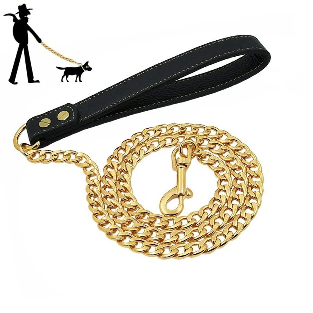 Gold Stainless Steel Dog Leash HeavyDuty 4 Ft Welded Link Lead 0
