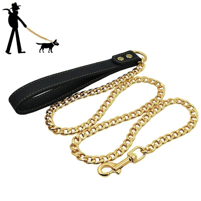 Gold Stainless Steel Dog Leash HeavyDuty 4 Ft Welded Link Lead 4