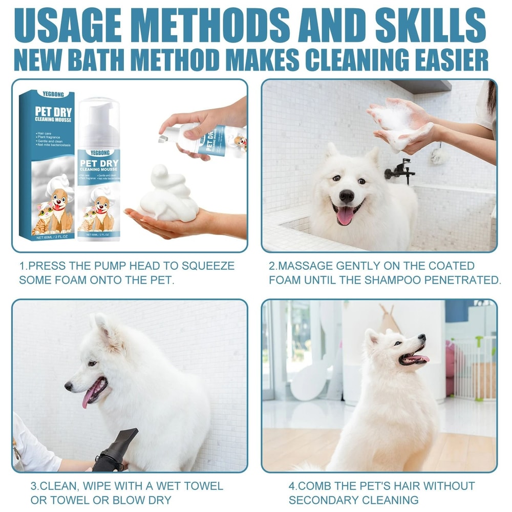 NoRinse Pet Dry Shampoo Gentle OdorNeutralizing Softening Foam For Sensitive Puppies Kittens 5