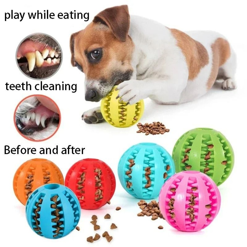 Interactive TreatDispensing Ball HighElasticity Natural Rubber Dental Chew IQ Puzzle Toy 4