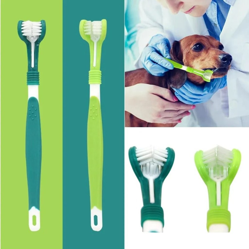 3Sided Pet Toothbrush TripleHead Dental Plaque Tartar Scrubber For Dogs Cats 0