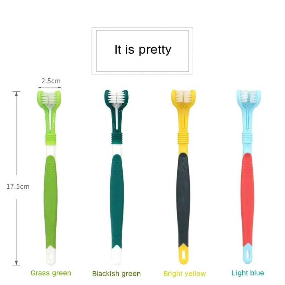 3Sided Pet Toothbrush TripleHead Dental Plaque Tartar Scrubber For Dogs Cats 2