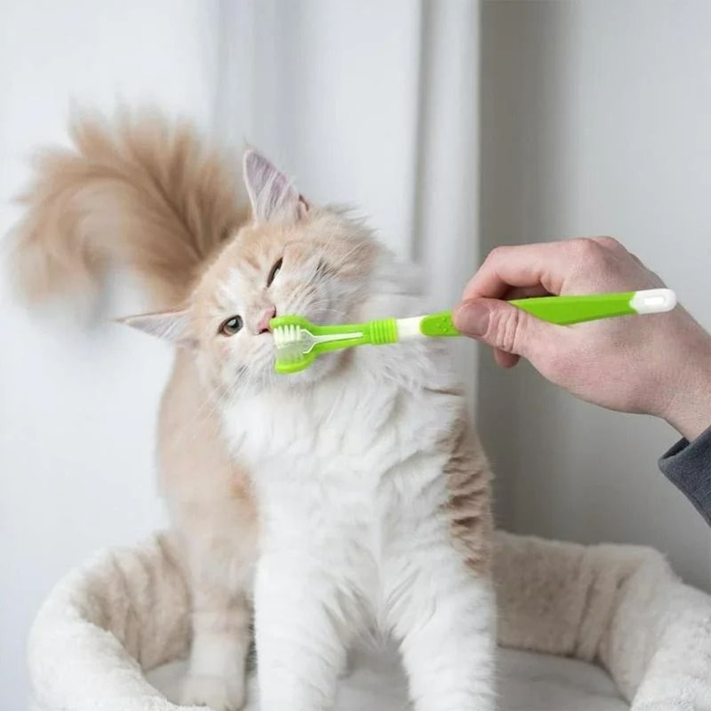 3Sided Pet Toothbrush TripleHead Dental Plaque Tartar Scrubber For Dogs Cats 3