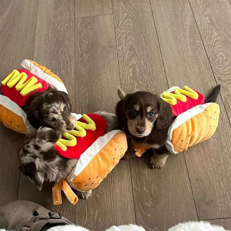 Hot Dog Pet Costume Adjustable Plush Cosplay Suit For Small To Medium Dogs Cats 0