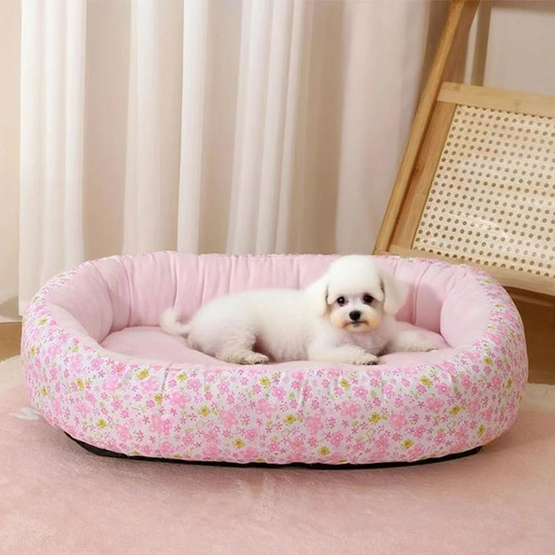 Floral AllSeason Pet Bed Premium Orthopedic Sleeping Pad Ergonomic Sofa For French Bulldogs Cats 1