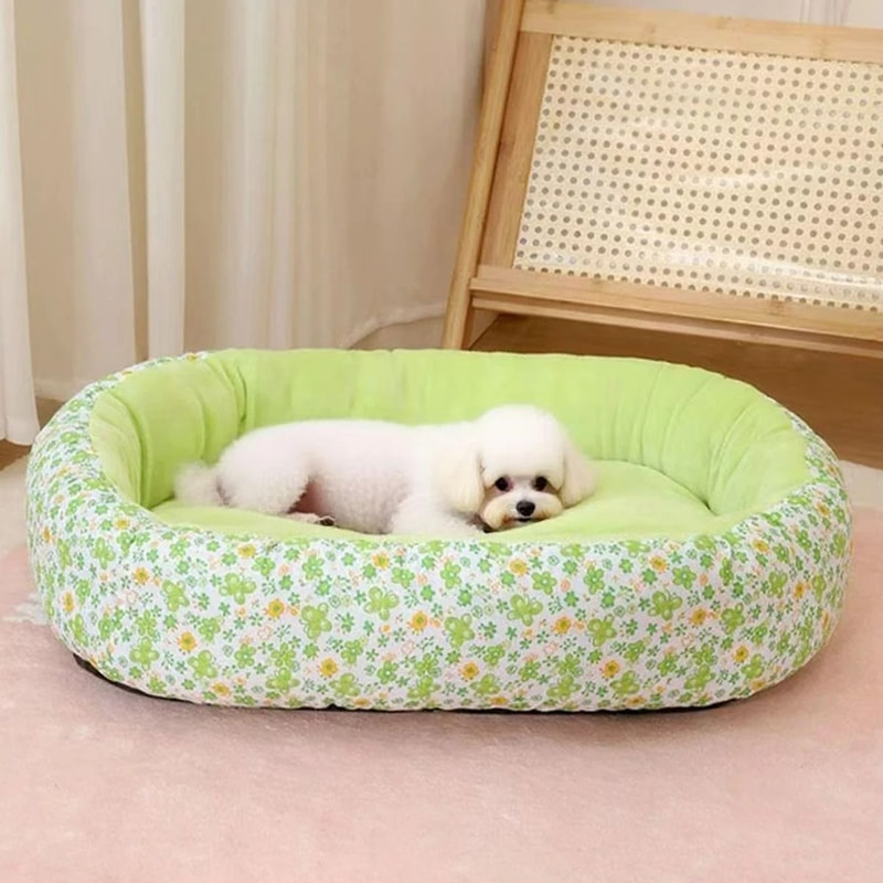 Floral AllSeason Pet Bed Premium Orthopedic Sleeping Pad Ergonomic Sofa For French Bulldogs Cats 2