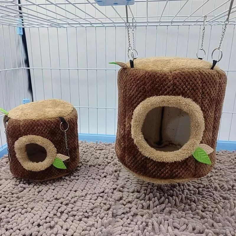 Tree Stump Pet Hideout Thermal Fleece Rodent Hammock Hanging Nest For Hamsters Rats Small Animal 6
