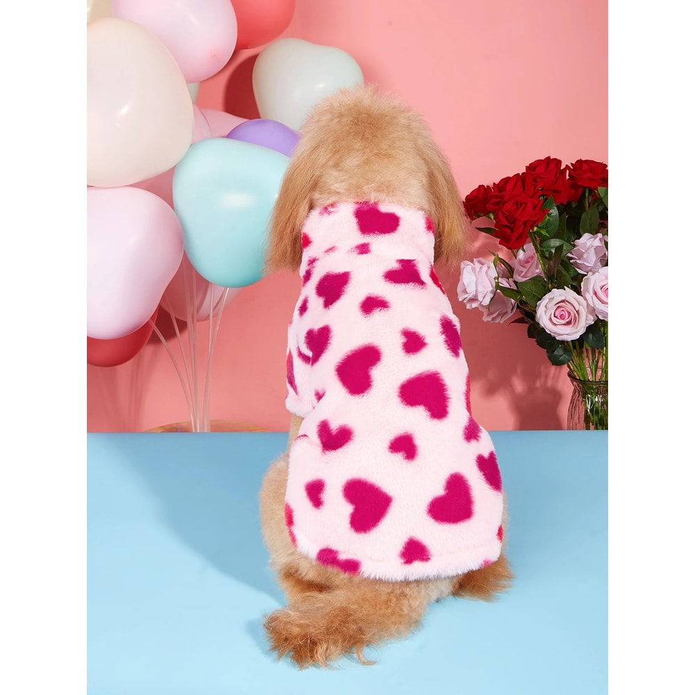 UltraSoft Winter Thermal Jacket HeartPrint Fleece Hoodie Holiday Apparel For Small To Medium Dogs 2