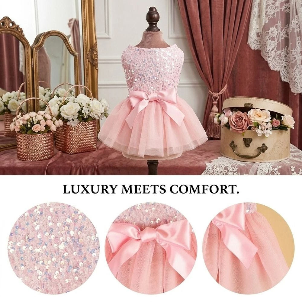 Pet Princess Dress Sequin Bowknot Gala Gown With MultiLayered Tulle For Dogs Cats 4