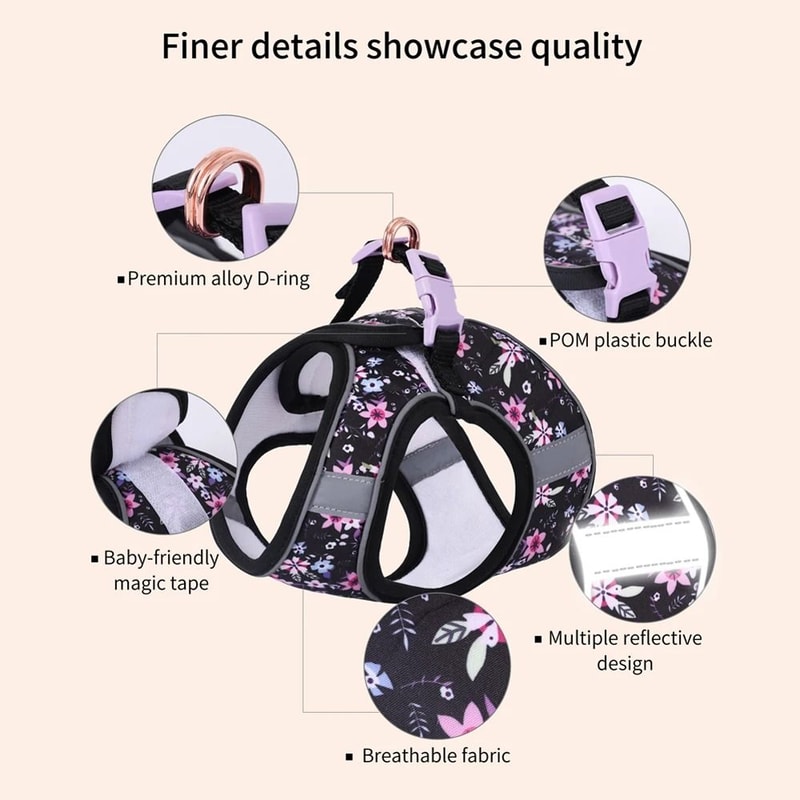 SoftTouch Harness Leash Set Ergonomic NoPull Vest With Integrated Collar Safety Bracelet For Sma 3