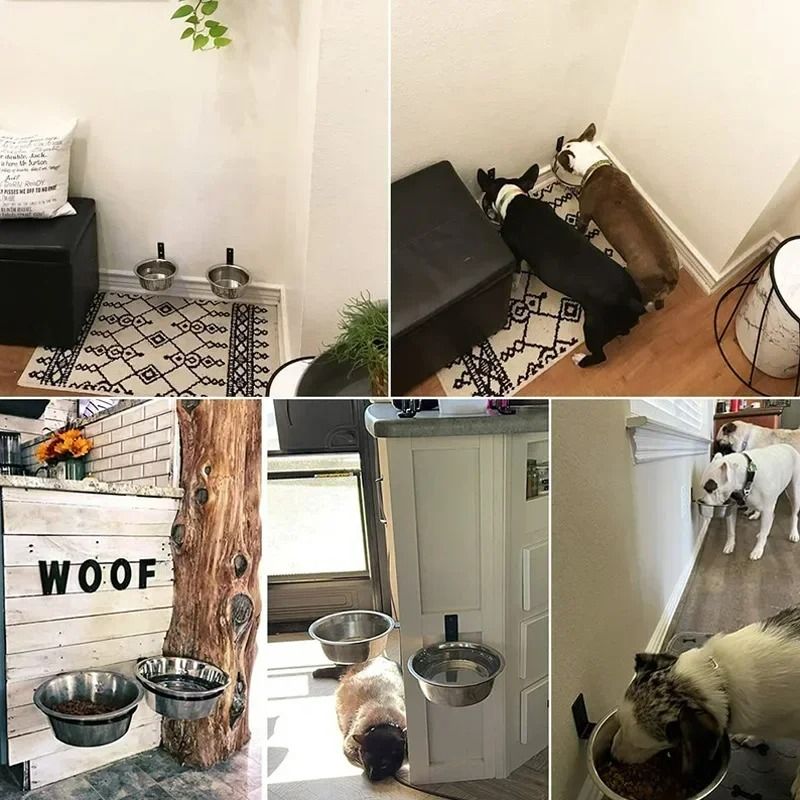 WallMounted Elevated Feeding Station SpaceSaving Stainless Steel Dining System For Dogs Cats 4