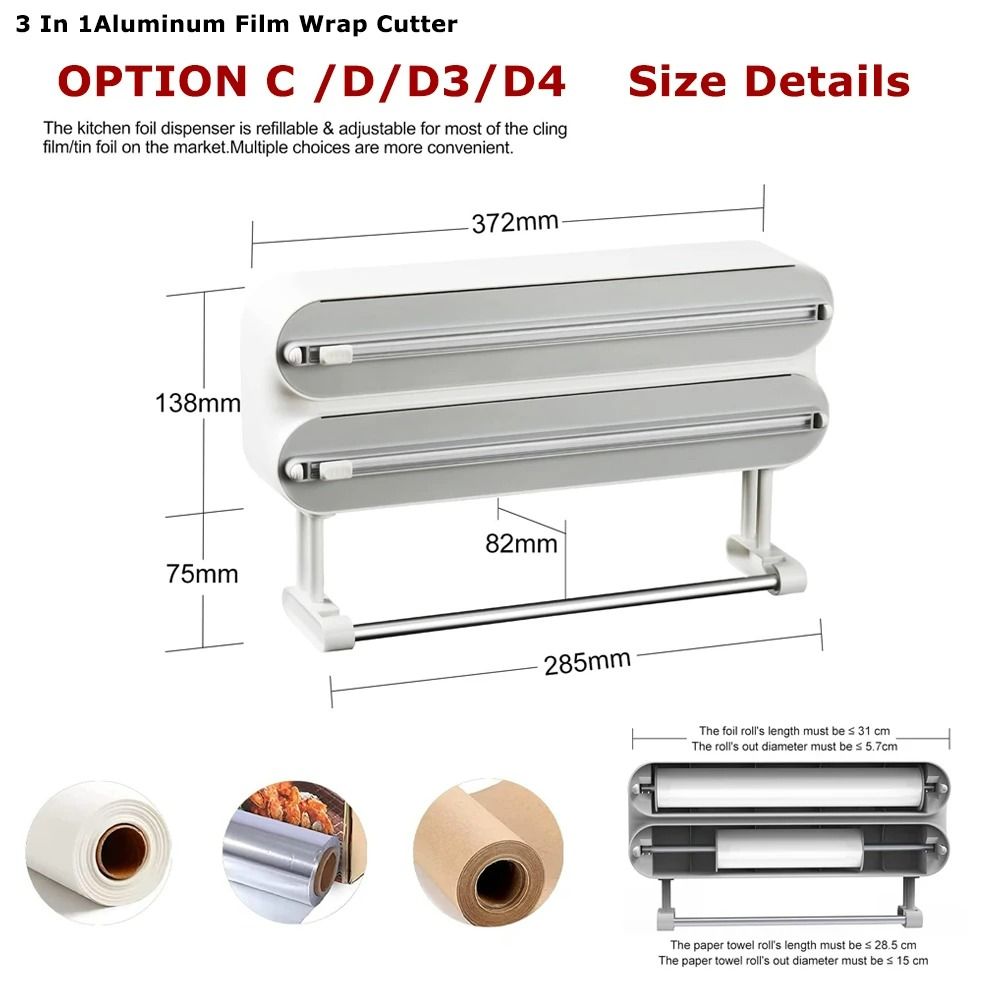 3in1 Kitchen Management Station WallMount Foil Cling Film Paper Towel Dispenser With Integrated C 2