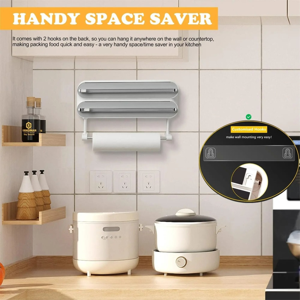 3in1 Kitchen Management Station WallMount Foil Cling Film Paper Towel Dispenser With Integrated C 6