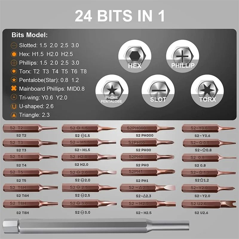24in1 Precision Screwdriver Set Magnetic S2 Steel Mini Tool Kit For Electronics Repair 5