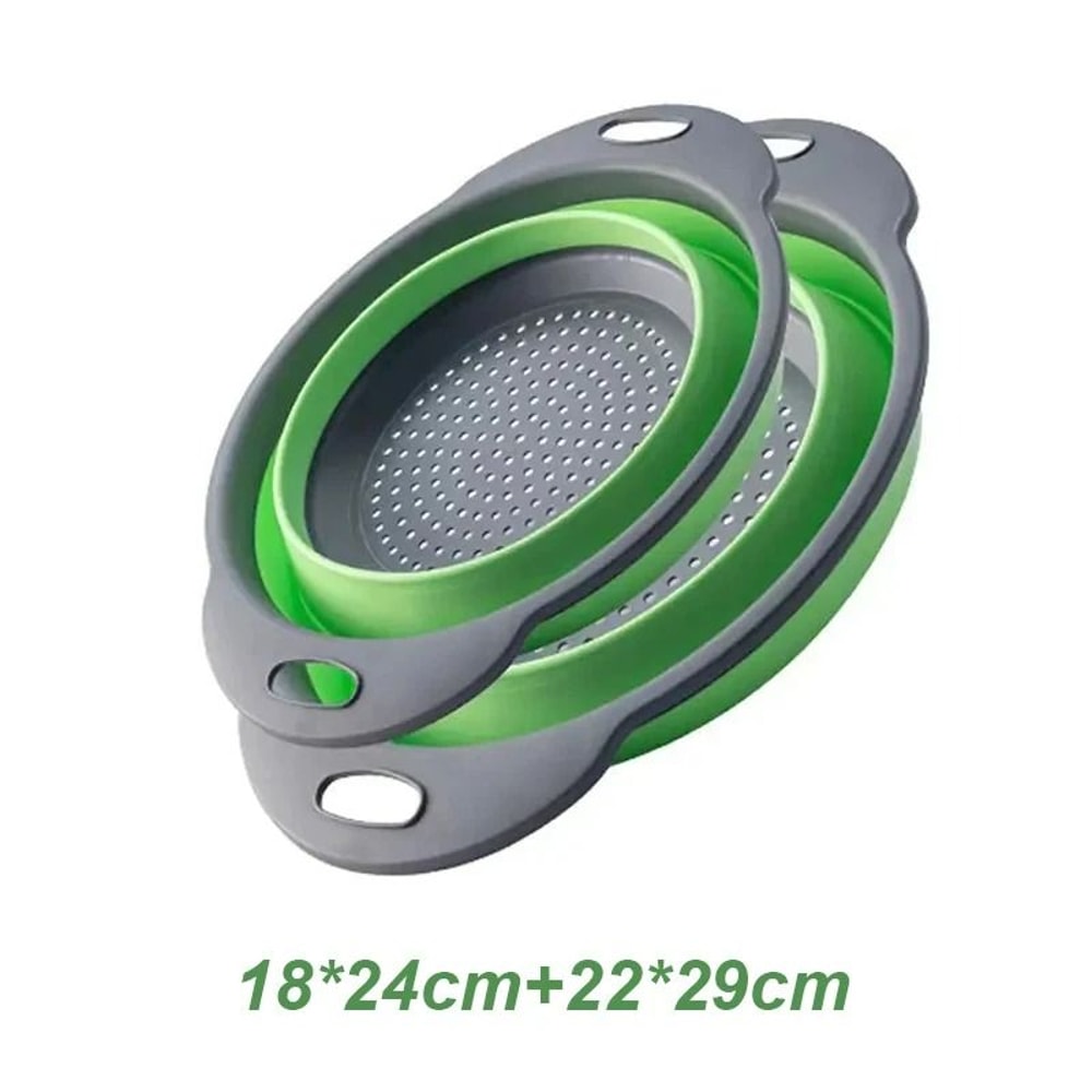 DualPack Collapsible Silicone Drainer System HighHeat Resistant FoodGrade Folding Colander Set 9