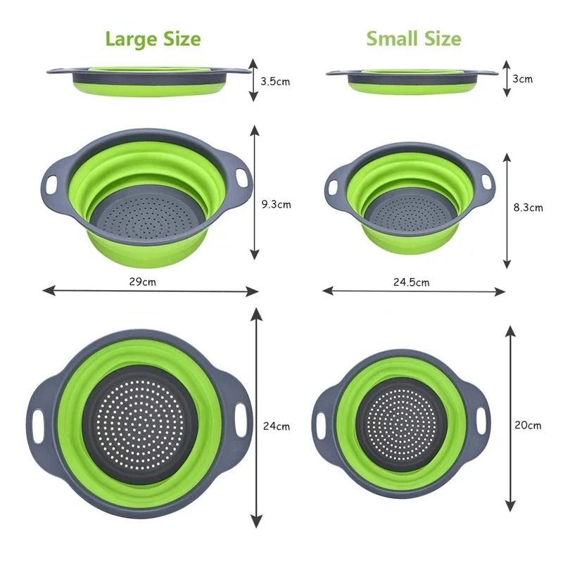 DualPack Collapsible Silicone Drainer System HighHeat Resistant FoodGrade Folding Colander Set 3
