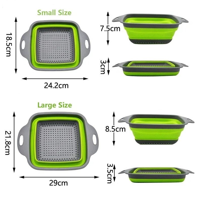 DualPack Collapsible Silicone Drainer System HighHeat Resistant FoodGrade Folding Colander Set 4