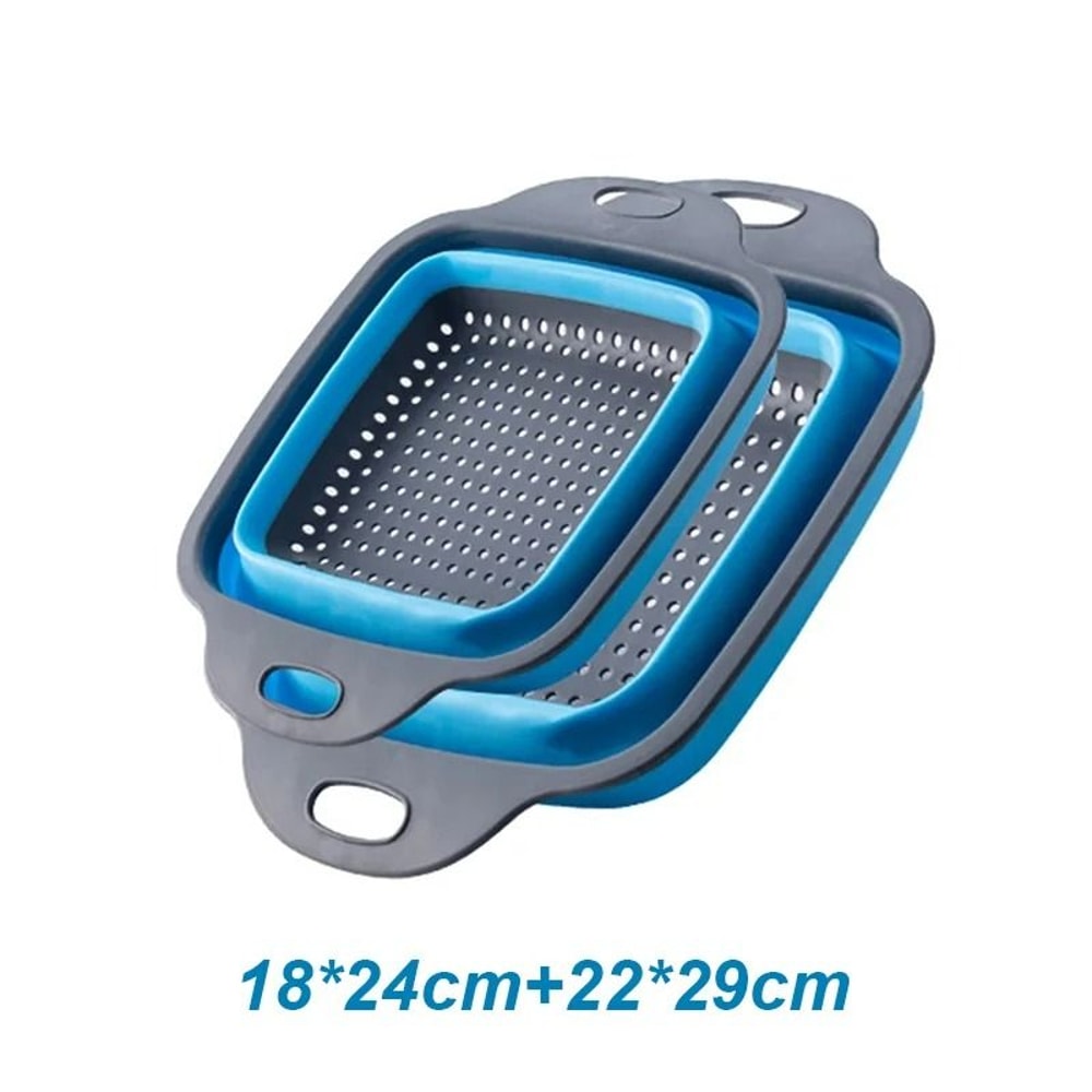 DualPack Collapsible Silicone Drainer System HighHeat Resistant FoodGrade Folding Colander Set 7