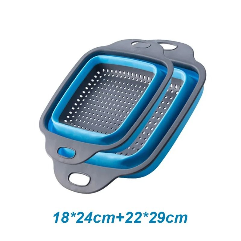 DualPack Collapsible Silicone Drainer System HighHeat Resistant FoodGrade Folding Colander Set 7