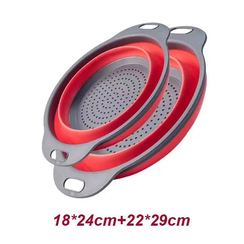 DualPack Collapsible Silicone Drainer System HighHeat Resistant FoodGrade Folding Colander Set 8