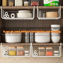 under-cabinet management system – high-load iron mesh suspension basket for kitchen & wardrobe