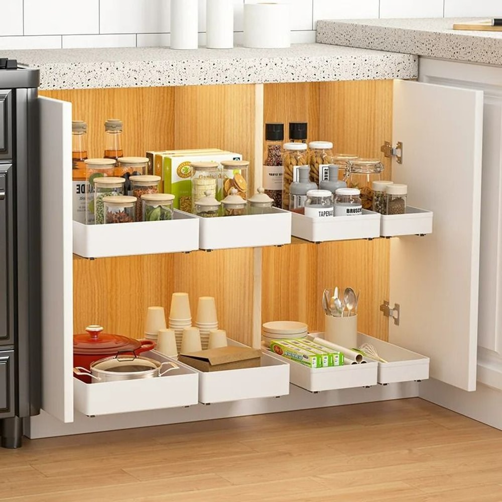 PullOut Cabinet Management System PunchFree UnderSink Sliding Organizer For Kitchen And Pantry 2