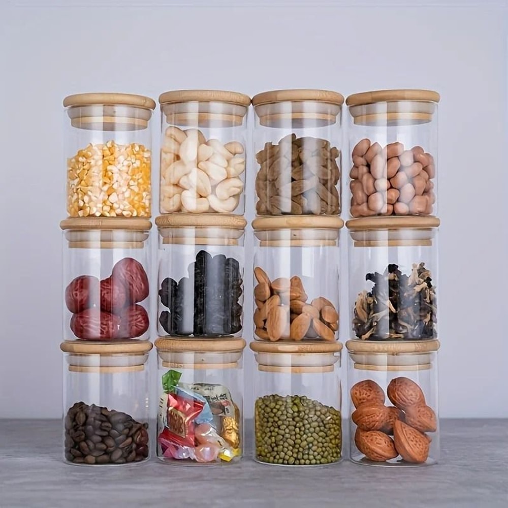 12Piece Spice Management System 8oz HighBorosilicate Airtight Jars With Sustainable Bamboo Lids 1
